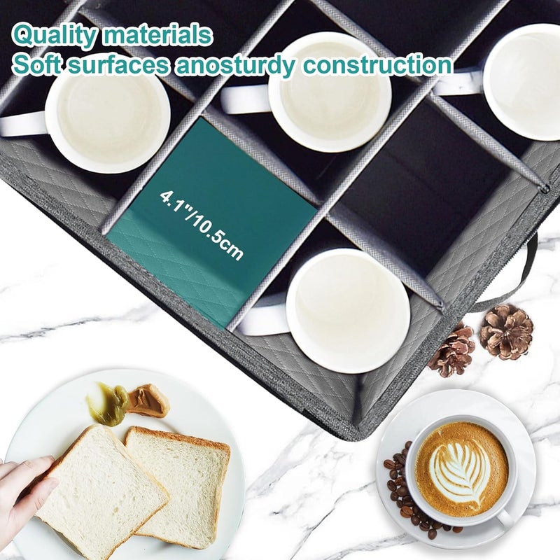 VERONLY Mug and Cup Storage Box with Dividers, Coffee Mug Storage Case China Storage Containers Hard Shell with Lid and Handles, Stackable for 12 Coffee Mugs, Tea Cups, Moving & Packing (Dark Grey) - Image 3